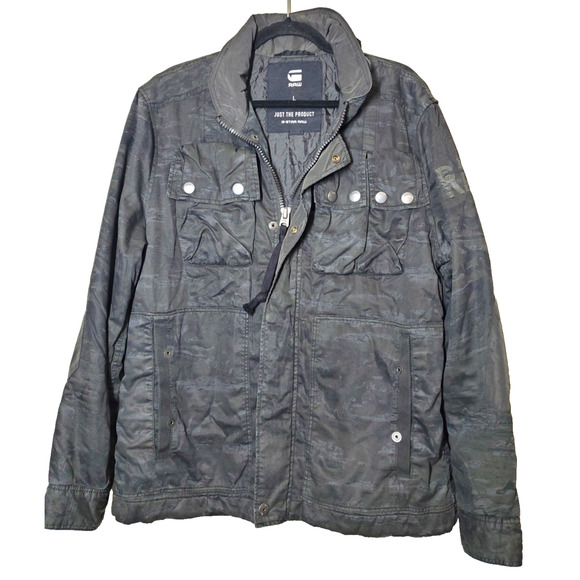 G-Star Raw Ospak Quilted Military Jacket Charcoal Camo Full Zip Mens Large - Picture 1 of 12